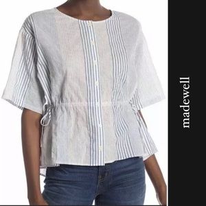 Price Drop ⬇️ Madewell Blue & Red Striped Waist Tie Top in White • S